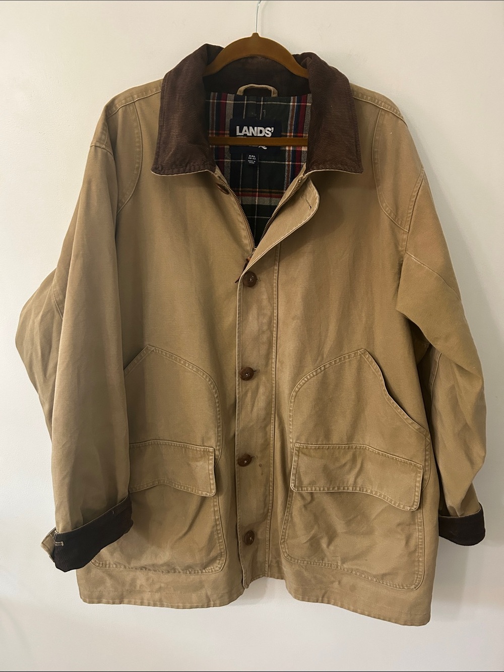 Lands' End Barn Coat Mens XXL Flannel Lined Canvas Farm Work Field Jacket